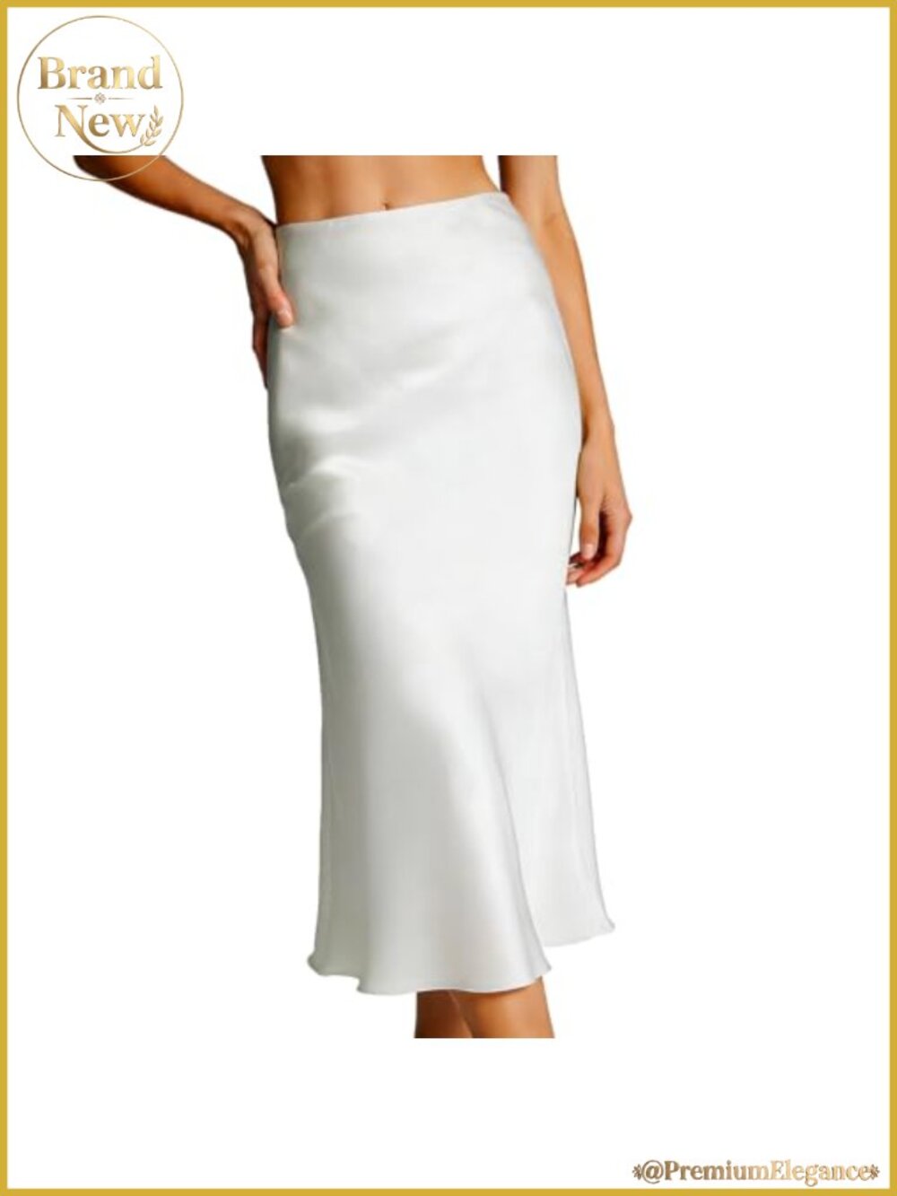 Womens Satin Midi A-Line Skirt with Elastic High Waist